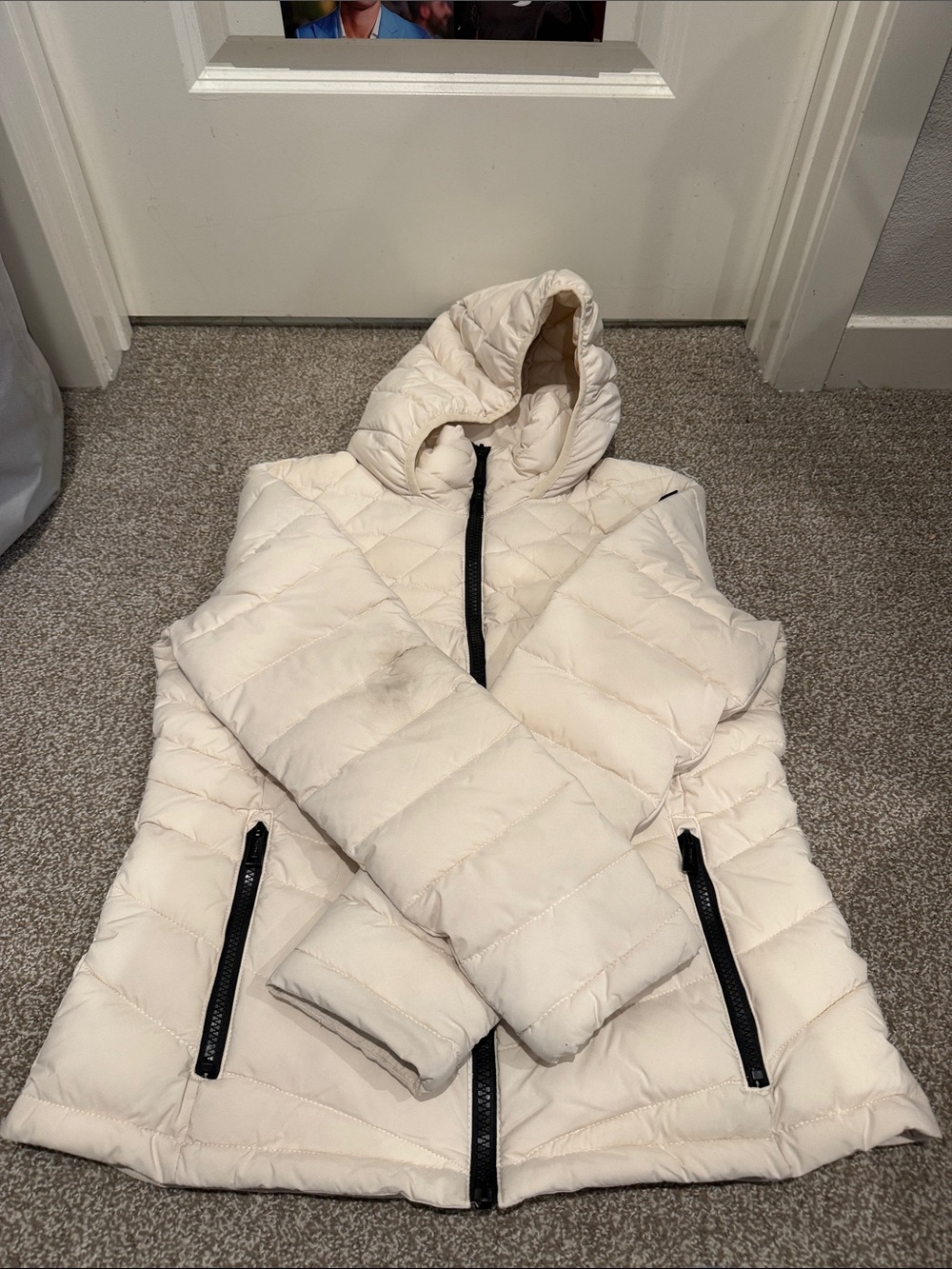 Calvin Klein Cream Quilted Hooded Puffer Jacket